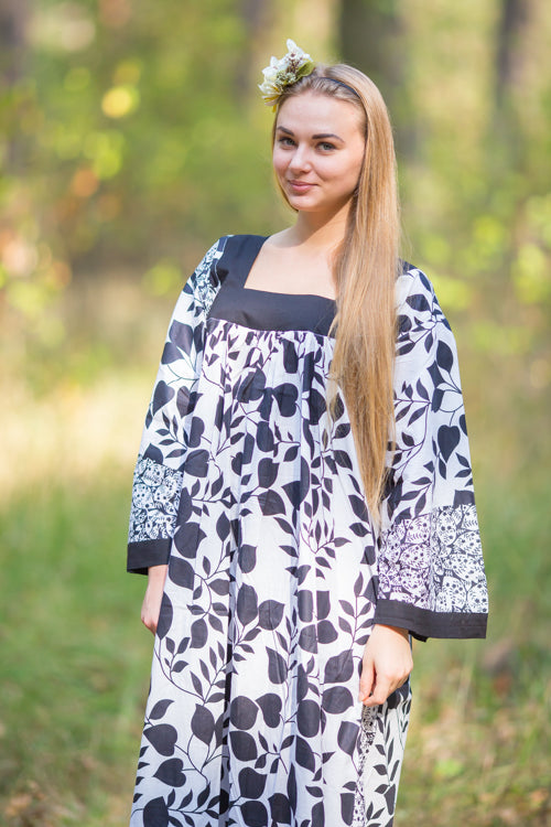 White Fire Maiden Style Caftan in Classic White Black Pattern