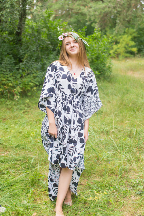 White High Low Wind Flow Style Caftan in Classic White Black Pattern