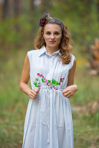 Light Blue Cool Summer Style Caftan in Climbing Vines Pattern