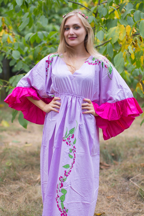 Lilac Frill Lovers Style Caftan in Climbing Vines Pattern|Lilac Frill Lovers Style Caftan in Climbing Vines Pattern|Climbing Vines