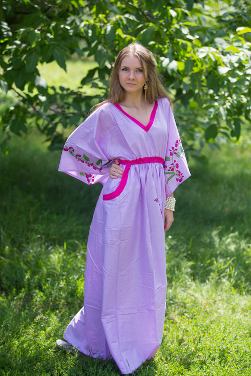 Lilac Breezy Bohemian Style Caftan in Climbing Vines Pattern