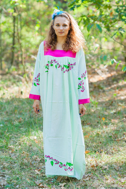 Mint Fire Maiden Style Caftan in Climbing Vines Pattern