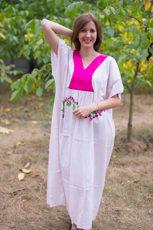 Pink Flowing River Style Caftan in Climbing Vines Pattern