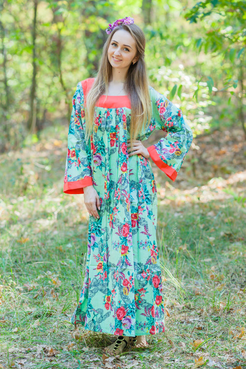 Mint Fire Maiden Style Caftan in Cute Bows Pattern