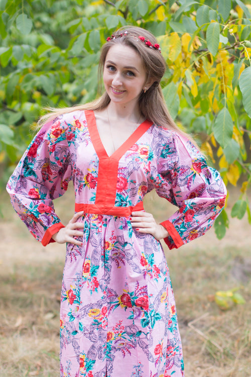 Pink My Peasant Dress Style Caftan in Cute Bows Pattern Pink My Peasant Dress Style Caftan in Cute Bows Pattern