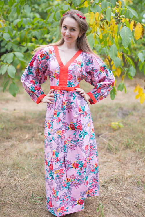 Pink My Peasant Dress Style Caftan in Cute Bows Pattern