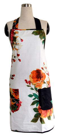 White Floral Full Apron