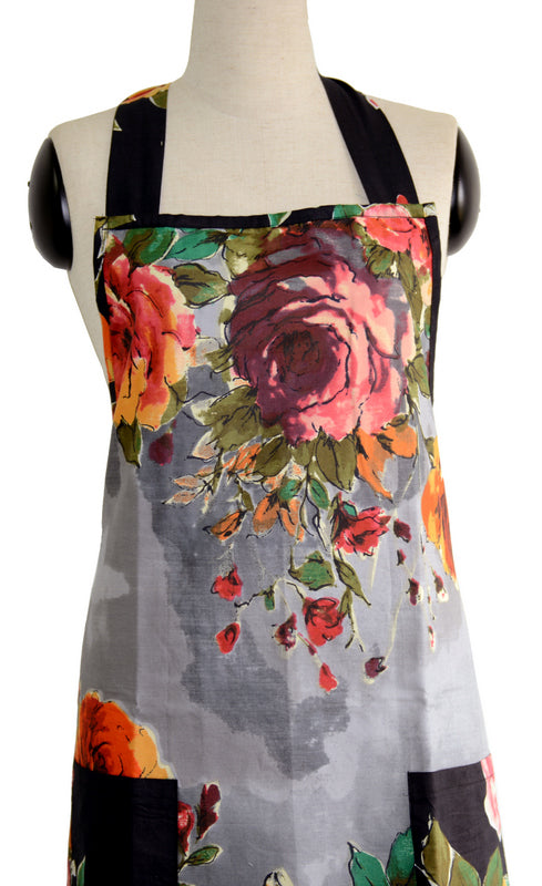 Gray Floral Full Apron