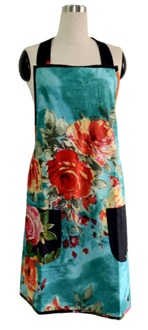 Teal Floral Full Apron