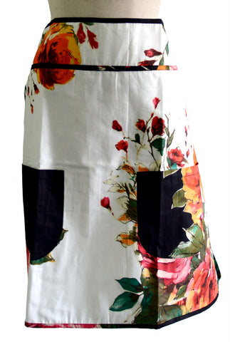 White Floral Half Apron