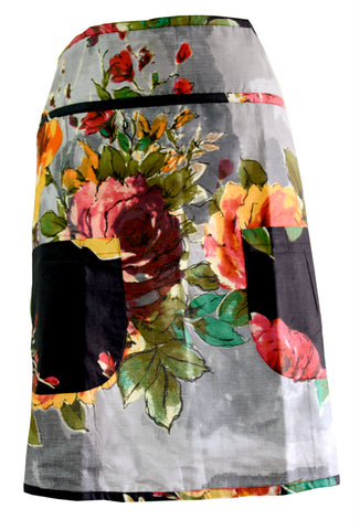 Gray Floral Half Apron