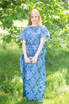 Dark Blue Divinely Simple Style Caftan in Damask Pattern