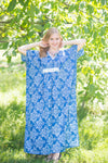 Dark Blue Unfurl Style Caftan in Damask Pattern