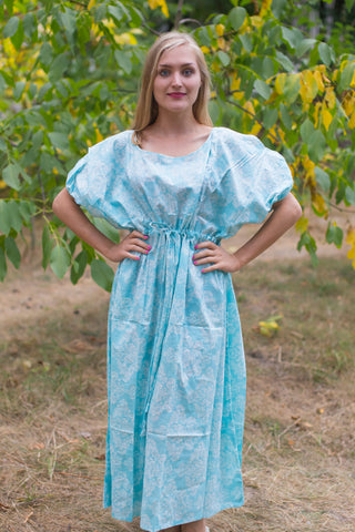 Light Blue Cut Out Cute Style Caftan in Damask Pattern