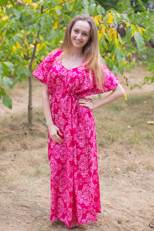 Magenta Side Strings Sweet Style Caftan in Damask Pattern