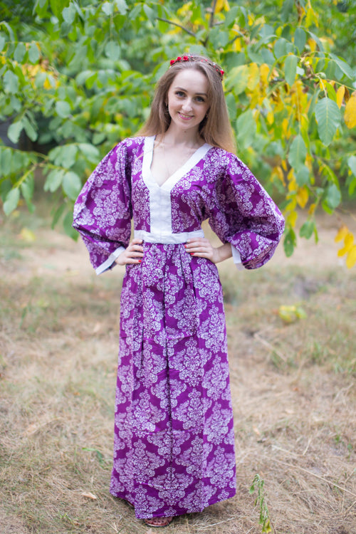Purple My Peasant Dress Style Caftan in Damask Pattern Purple My Peasant Dress Style Caftan in Damask Pattern