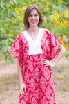 Red Flowing River Style Caftan in Damask Pattern