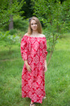 Red Serene Strapless Style Caftan in Damask Pattern