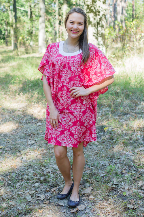 Red Summer Celebration Style Caftan in Damask Pattern