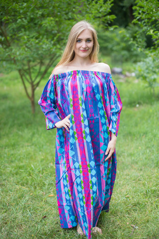 Dark Blue Serene Strapless Style Caftan in Diamond Aztec Pattern