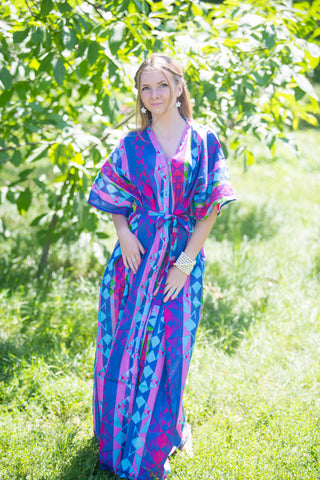 Dark Blue Best of both the worlds Style Caftan in Diamond Aztec Pattern