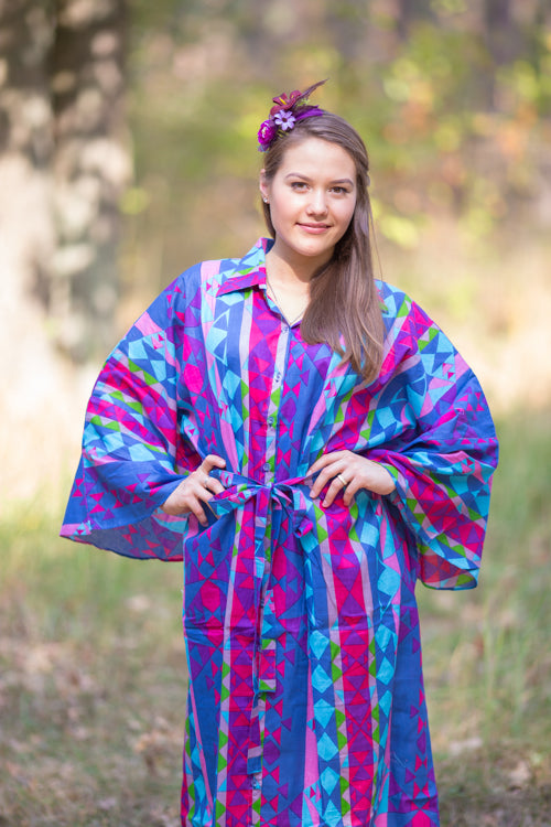 Dark Blue Oriental Delight Style Caftan in Diamond Aztec Pattern