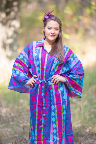 Dark Blue Oriental Delight Style Caftan in Diamond Aztec Pattern
