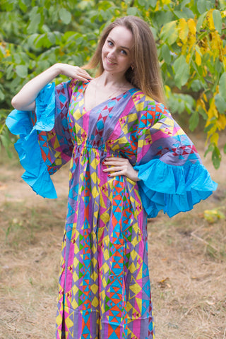 Gray Frill Lovers Style Caftan in Diamond Aztec Pattern