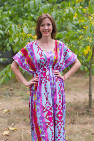 Light Blue Side Strings Sweet Style Caftan in Diamond Aztec Pattern