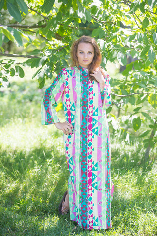 Light Yellow Charming Collars Style Caftan in Diamond Aztec Pattern
