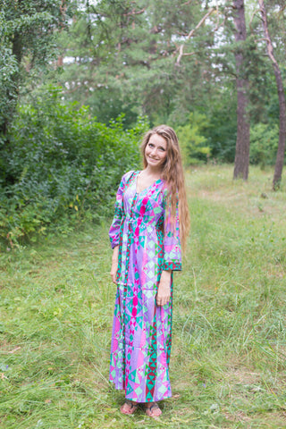 Lilac Button Me Down Style Caftan in Diamond Aztec Pattern