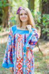 White Blue Red Fire Maiden Style Caftan in Diamond Aztec Pattern