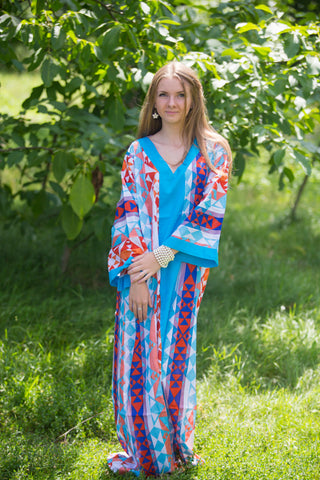 White Blue The Glow-within Style Caftan in Diamond Aztec Pattern