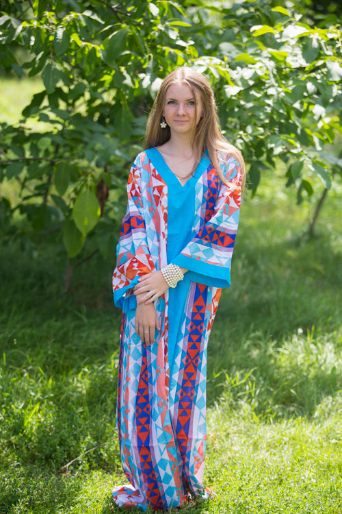 White Blue The Glow-within Style Caftan in Diamond Aztec Pattern