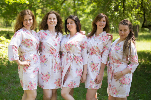 Faded Flowers Pattern Bridesmaids Robes|White Faded Flowers Pattern Bridesmaids Robes|Faded Flowers