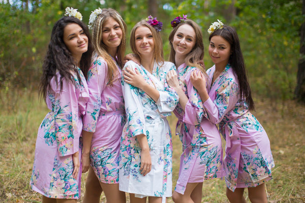 Lilac Blooming Flowers Pattern Bridesmaids Robes