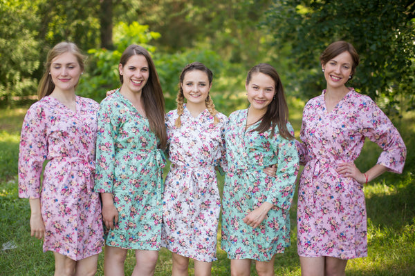 Mint and Pink Wedding Colors Bridesmaids Robes