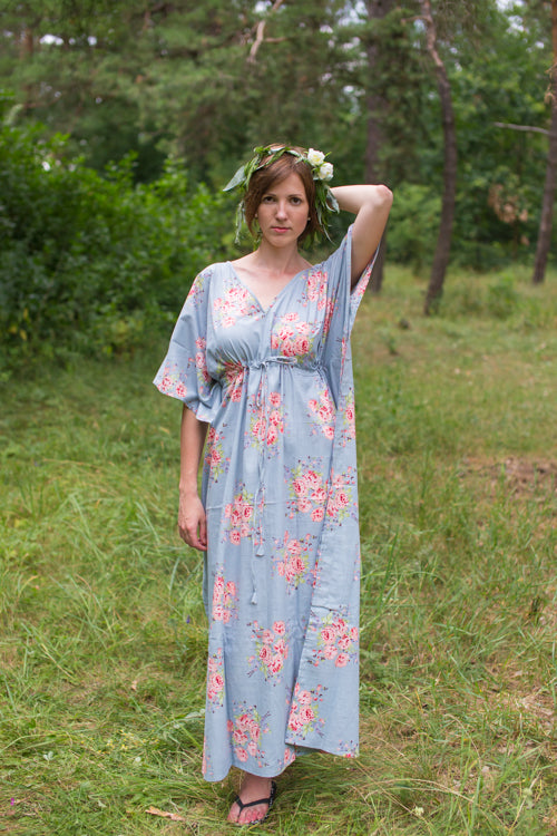 Gray Timeless Style Caftan in Faded Flowers Pattern