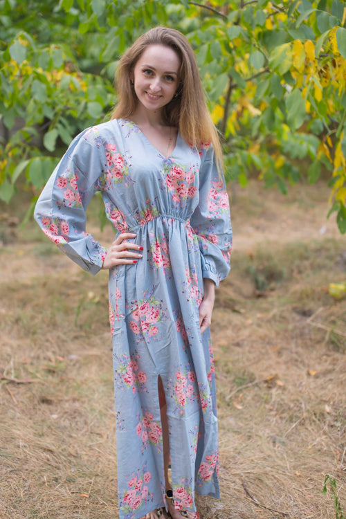 Gray Shape Me Pretty Style Caftan in Faded Flowers Pattern