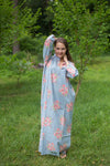 Gray Mandarin On My Mind Style Caftan in Faded Flowers Pattern