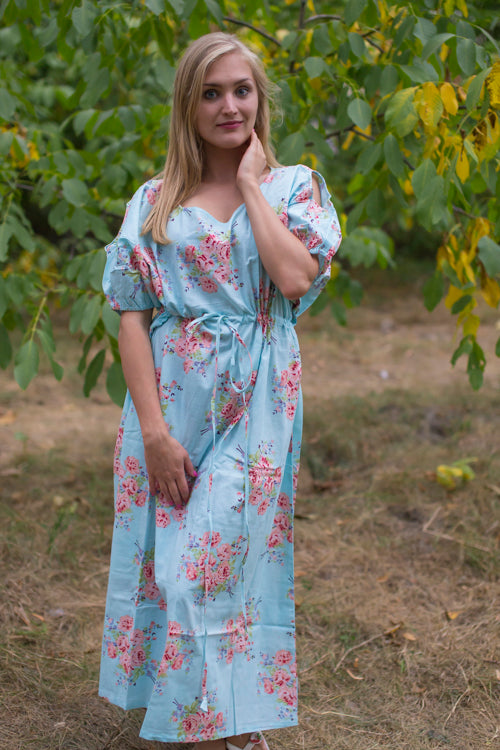 Light Blue Cut Out Cute Style Caftan in Faded Flowers Pattern|Faded Flowers|Light Blue Cut Out Cute Style Caftan in Faded Flowers Pattern