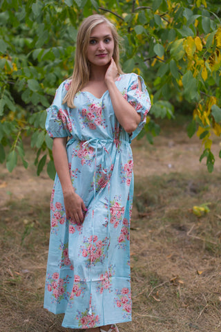 Light Blue Cut Out Cute Style Caftan in Faded Flowers Pattern