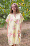 Light Yellow Sunshine Style Caftan in Faded Flowers Pattern