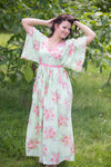 Mint Breezy Bohemian Style Caftan in Faded Flowers Pattern