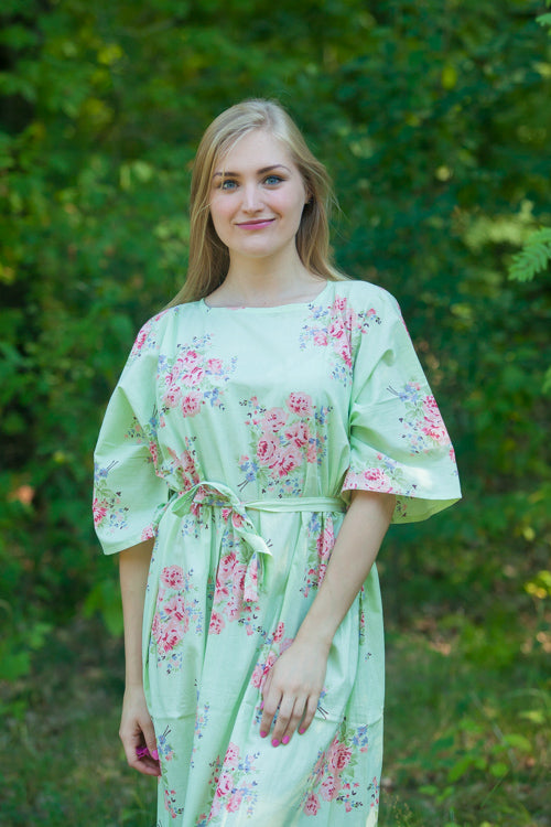 Mint Mademoiselle Style Caftan in Faded Flowers Pattern|Mint Mademoiselle Style Caftan in Faded Flowers Pattern|Faded Flowers