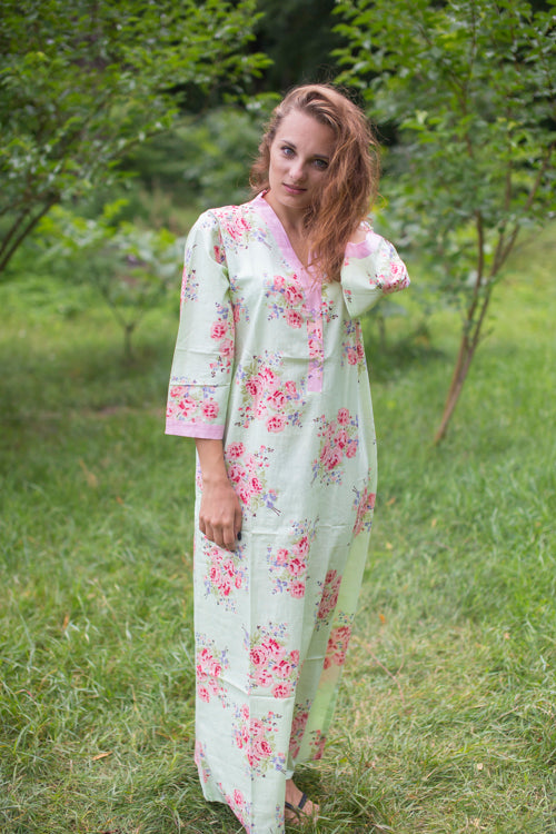 Mint Simply Elegant Style Caftan in Faded Flowers Pattern|Mint Simply Elegant Style Caftan in Faded Flowers Pattern|Faded Flowers