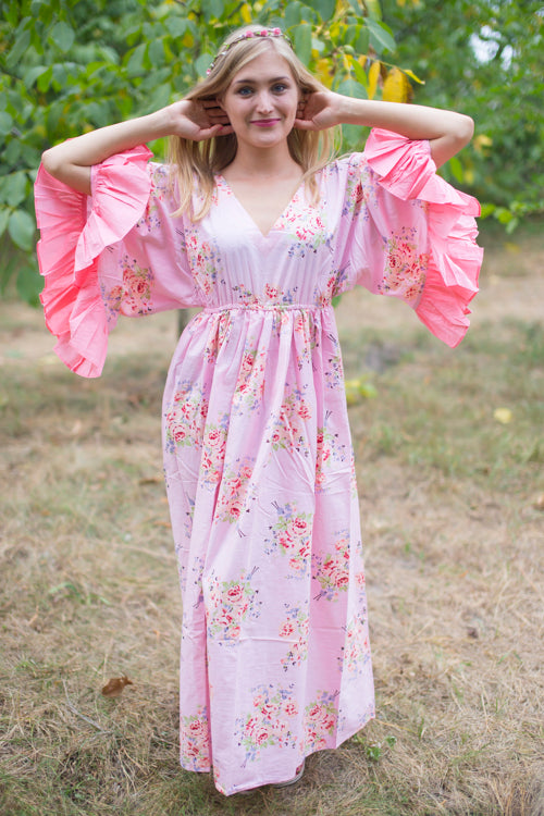 Pink Pretty Princess Style Caftan in Faded Flowers Pattern|Pink Pretty Princess Style Caftan in Faded Flowers Pattern|Faded Flowers