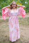 Pink Frill Lovers Style Caftan in Faded Flowers Pattern
