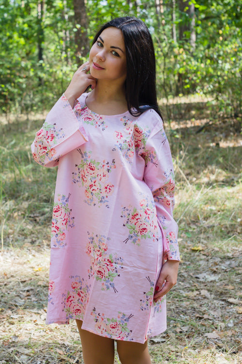 Pink Bella Tunic Style Caftan in Faded Flowers Pattern|Pink Bella Tunic Style Caftan in Faded Flowers Pattern|Faded Flowers