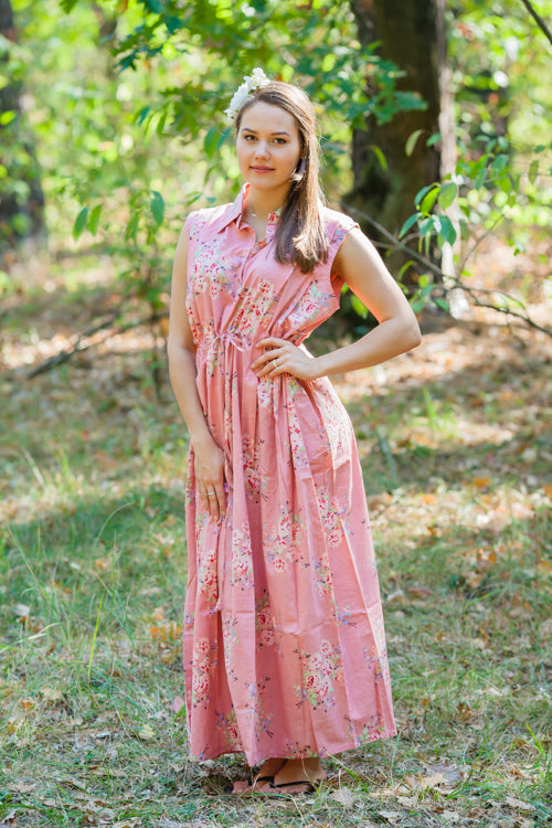 Rose Gold Cool Summer Style Caftan in Faded Flowers Pattern